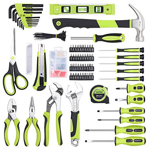 FASTPRO 220-Piece Home Tool Set, Household Repairing Tool Kit, Green - color: Green
