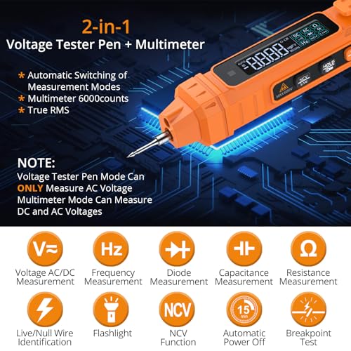 Neoteck 6000 Counts 2 in 1 Pen Type Digital Multimeter Voltage Tester - color: Orange, size: 6000 Counts