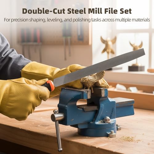 3 PCS 12 in Double-Cut Mill File Set, Steel Flat Files with Fine, Medium, and Coarse Teeth, Double-Sided Design with Side Edge Teeth for Metal Wood Plastic Finishing, Shaping, DIY Repair Work - size: 12inch,3PCS