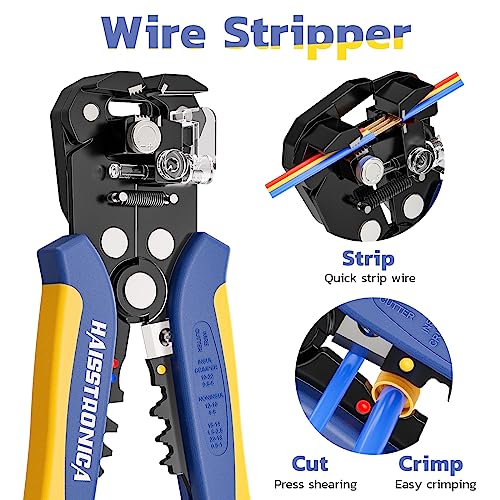 haisstronica Wire Stripper and Crimper Set, AWG 22-10 for Insulated