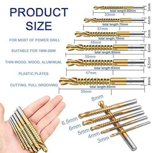 6pc Titanium Twist Drill Bit Set 3-8mm HSS Sawtooth Bits for Wood Metal Plastic Hole Saws