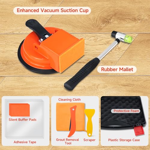 Floor Gap Fixer Tool Kit, Suction Cup Plank Grabber Floor Fix Pro with Rubber Mallet, Heavy Duty for Rigid Floating Laminate SPC LVT Vinyl Plank Flooring Gap Repair
