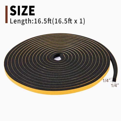 Yotache Foam Weather Stripping 1/4" W X 1/4" T, 16.5 Ft Length - size: 1/4"x1/4"x16.5 FT