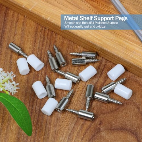 12pcs Screw in Shelf Pins with Anti-Slip White Sleeve, Nickel Plated Shelf Pegs Cabinet Shelf Holders Shelf Support Pegs, Small Shelf Brackets Phillips Head Pegs for Shelves - color: Whith Sleeve
