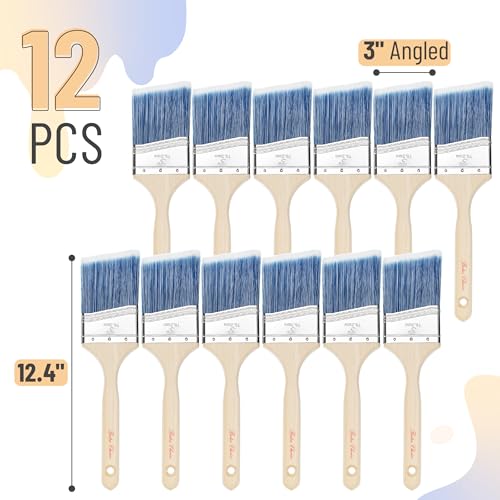 Bates 3-Inch Angle Paint Brushes (12 Pack) - Treated Wood Handle, Perfect for Walls & Furniture - color: Wood Handle Angle, size: 12 Pack, 3"
