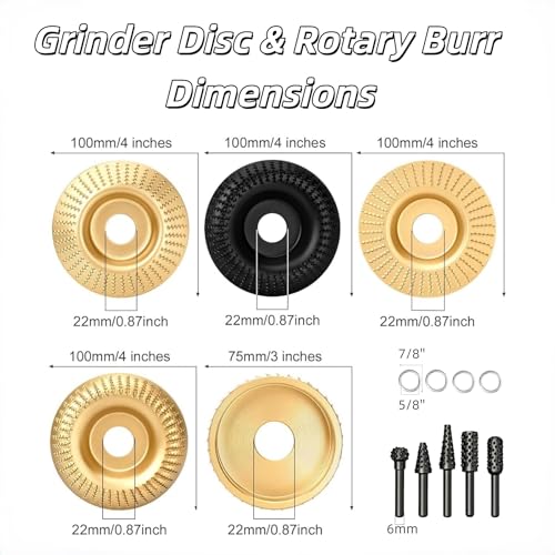 Wood Carving Disc Rotary Burr Rasp 4/4.5in 5/8 Ring Angle Grinder - color: 10 PCS Wood Carving Grinding Disc Set