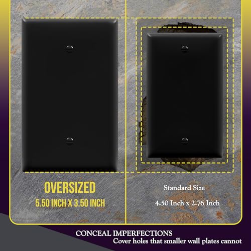 ENERLITES 10 Pack Oversized Blank Wall Plate Cover, 1-Gang, Black - color: Black, size: Over-Size