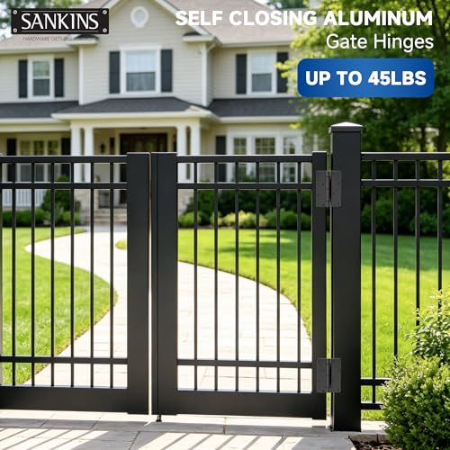 5-3/4" Adjustable Self Closing Aluminum Gate Hinges, Heavy Duty Gate Hinges for Metal Gates, Legged Door Hinges Fence Gate Hinge for Pool Gate, Aluminum Gate, 2pcs, Black