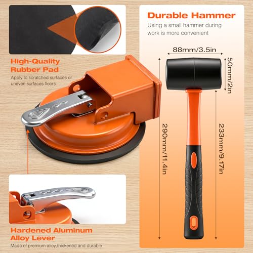Saker Floor Gap Fixer Tool with Mallet,Laminate Floor Gap Repair Tool,Suction Cup Lifter,Floor Gap Repair Kit,for Floating Wood Floors and Moving Glasses with Sticky Pads and Gloves