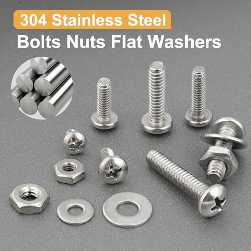 VGBUY 351Pcs Machine Screws Nuts and Bolts Assortment Kit, # 6-32# 8-32# 10-24 Phillips Pan Head Assorted 304 Stainless Steel Bolts Nuts Flat Washers Bolts with Case - style: 351PCS #6 #8 #10