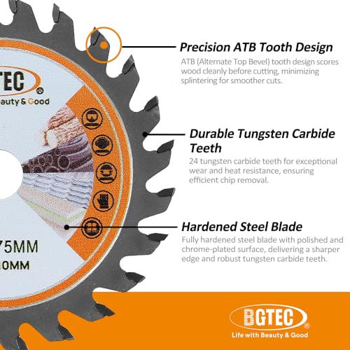 BGTEC Circular Saw Blade - 4PCS 3" Cutting Dics Arbor 3/8" for Wood Plastic Glass Tile Metal Steel - style: TCT+Glass+Tile+Metal