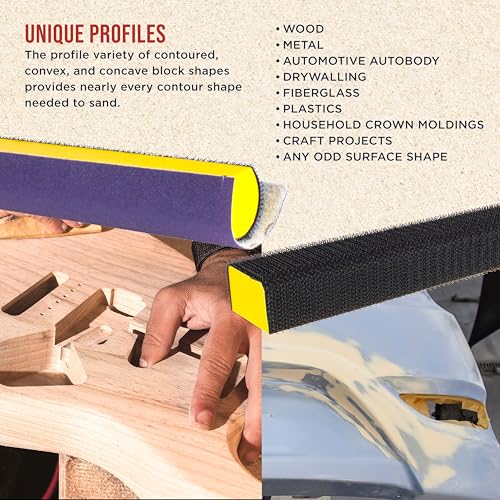 Dura-Gold 7-Piece Hand Sanding Block Set - 5" to 10-3/4" Long, Handheld
