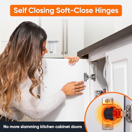 Decobasics 50 Pack Soft Close Cabinet Hinges 1-1/4" Overlay for Kitchen Cabinet Doors, Slow Self-Closing Concealed Hidden Hinges for Face Frame –Stainless Steel, 3-Way Adjustable & Quiet Close Damper - size: 1-1/4 Inch