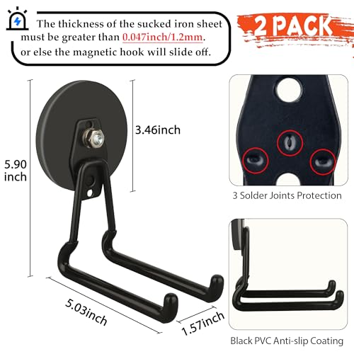 ULIBERMAGNET New Updated Gaint Magnetic Hooks,2 Pack Heavy Duty Large Magnetic Hooks for Extension Cord, Cable, Hose, Power Cord,Rope,Drill,Jig Saw,Circular Saw,Garden Lawn Tools (Black/3.46inch) - style: Upgraded Black Large L Extra Strong Hooks