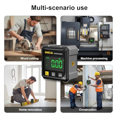 Digital Angle Finder,4 sided magnetic digital angle gauge, USB Rechargeable & Large LED Display for Woodworking, Construction (Black)