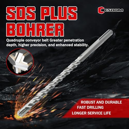 CSOOM SDS Plus Rotary Hammer Drill Bit 1/2"x8.27", Professional Concrete Drill Bit for Concrete, Brick, Stone and Cement Walls - size: 1/2"x8.27"