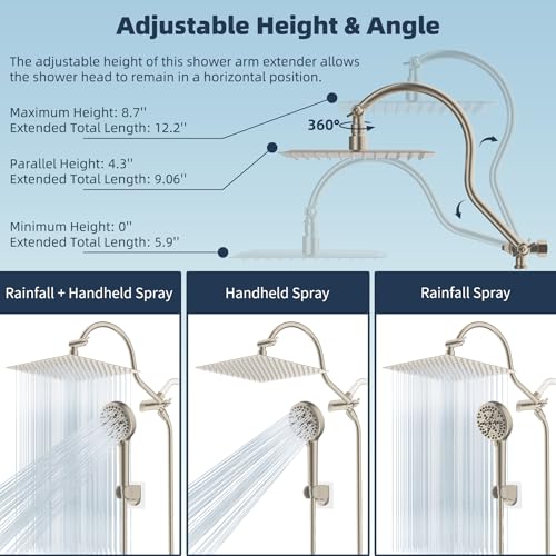 Hibbent All Metal cUPC Certified High Pressure Rainfall 12'' Shower Head - color: Brushed Nickel, style: Square 12''