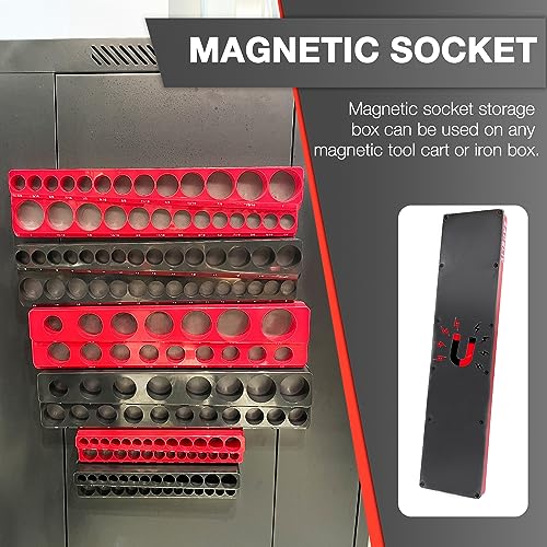 EACELIY Magnetic Socket Organizer Set, 1/2", 1/4" and 3/8" SAE & Metric Deep & Shallow Socket Holder Kit, holds 141 stanard Sockets, attaches to steel box/tool cart (sockets not included) 丨6PCS - size: 6PCS 1/2&3/8&1/4inch