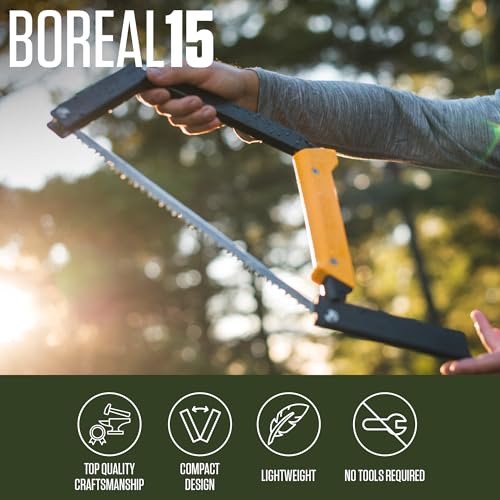 AGAWA - BOREAL15-15 Inch Folding Saw with All-Purpose Saw Blade - Camping Gear For Hiking, Fishing, Hunting, Bushcraft & Survival Kit (Black Frame/Yellow Handle) - size: 15 Inch
