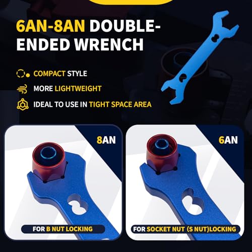 Adjustable AN Fittings Wrench AN Wrench for AN Hose Fitting Adapters AN Fitting Tool 3AN-16AN Lightweight Aluminum Black. With a Double Hose End Fitting Wrench 6AN Socket-AN8 B-nut Blue - color: Black & Blue