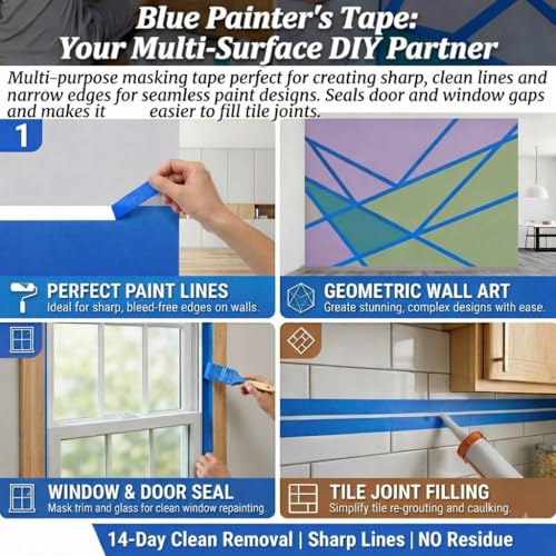 Blue Painters Tape 1 Inch Wide, 7 Rolls Masking Tape 0.98 in x 25 Yds, Clean Removal Blue Masking Tape No Residue, Easy Tear Paint Tape for Wall Painting, Trim, Windows & Home Improvement - size: 7 Rolls Blue Painters Tape 1 Inch x 25 Yds Each