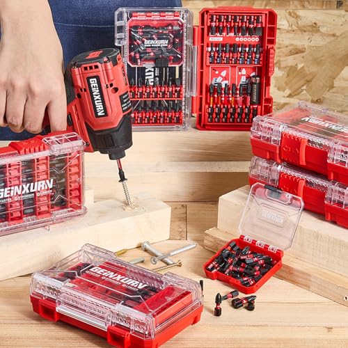 Geinxurn 107Pieces Impact Screwdriver Bits Set, Magnetic S2 Steel 1”/2”3”Phillips/Square/Torx/Slotted/Hex/Pozi Bits Tips and Impact Bit Holder with Storage Box Case - style: STKB107