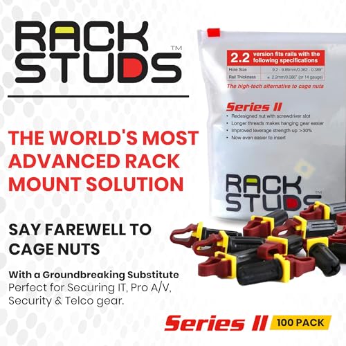 Rackstuds R100 Series II - Server Rack Screws 100 Pack | Cage Nut Replacement | Red 2.22mm/0.086" | A Faster, Easier Solution for Rack mounting Gear in 19" Racks with Square Punched Vertical Rails - color: Red, size: 100 Pack