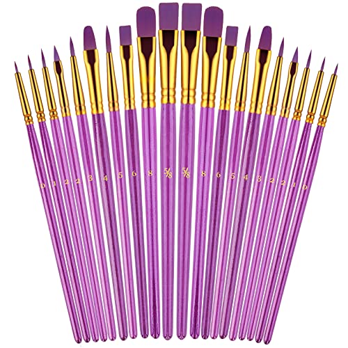 Paint Brushes Set, 20 Pcs Paint Brushes for Acrylic Painting, Oil Watercolor Acrylic Paint Brush, Artist Paintbrushes for Body Face Rock Canvas, Adult Drawing Arts Crafts Supplies, Purple - color: Purple