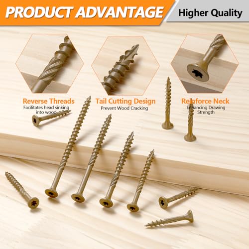 #8#10 Wood Screws Kit, 6 Sizes (1-1/4", 1-5/8", 2", 2-1/2", 3", 3-1/2") - color: Yellow