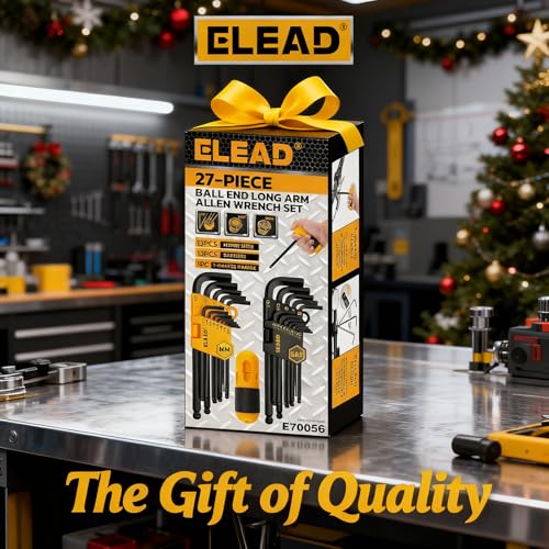 ELEAD Hex Key Allen Wrench Set: 27-Piece Premium MM(1.27mm-10mm) & SAE(3/64"-3/8) Allen Key Set with Grip Handle, Long and Short Arm with Ball End, Organized Storage - style: Ball End Allen Key Set