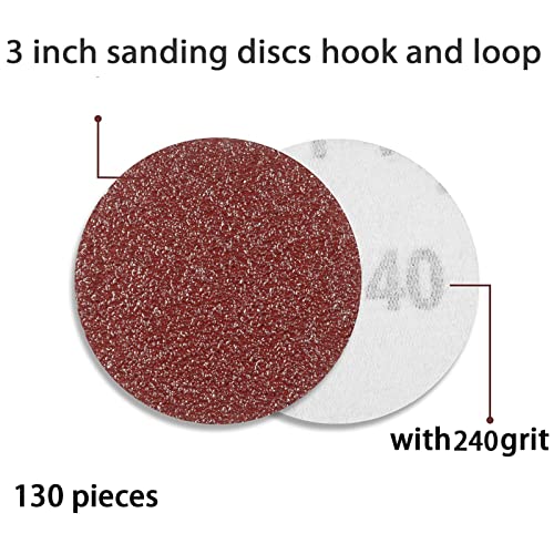 130 PCS 3 Inch Sanding Discs, MAPRIAL 3 Inch Hook and Loop Sanding Disc 240 Grit Sandpaper Assortment for Drill Sander Attachment, Grinder Rotary Tools, Woodworking, Wood Furniture - size: 3 inch - 240 grit