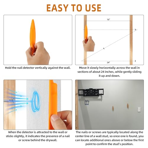 (2-Pack) Calvana Magnetic Stud Finder Wall Scanner, Stud Finder Magnet, Wall Detector Scanner, Compatible with All Drywall Construction, No Batteries Required, Wall-Friendly Construction，Easy to Use - color: Orange, 2pack