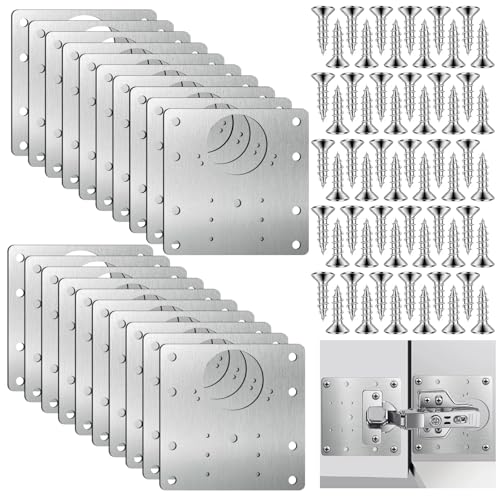 20 PCS Upgraded Cabinet Hinge Repair Plate Kit Thickened by 0.7 mm Stainless Steel Hinge Repair Brackets Kit Metal Hinges Repairs Fixing Plates with Screw for Kitchen Cupboard Door Locker Cabinet Door - size: 3.54 x 3.54 inches