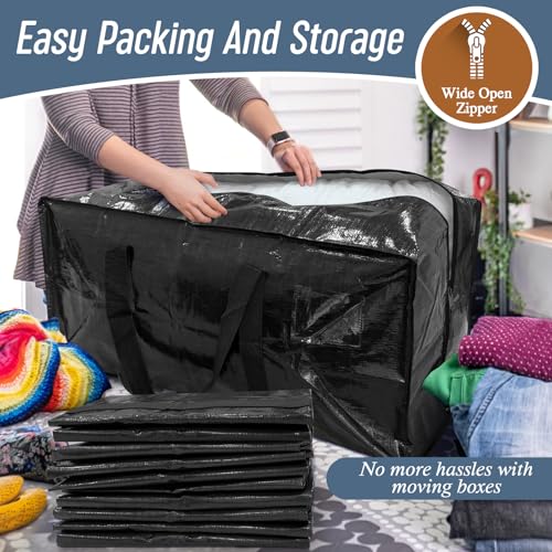 12 Pack Extra Heavy Duty Large Moving Bags with Strong Zipper, Black - color: Black, size: 12 Pack