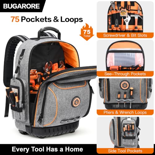 Rolling Tool Backpack with Wheels, 16" Heavy Duty Tool Bag with Molded Base - color: Grey