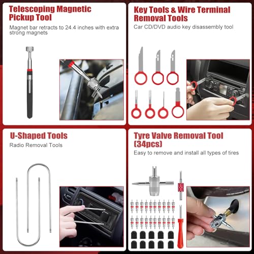 Sundpey 132-PCs Car Tool Kit - Portable General Basic Home and Automotive Repair Tool Set with Drawer for Men Women with Hook & Pick & Fastener & Valve Stem Removal Tools for RV Truck Motorcycle Bike - style: Portable