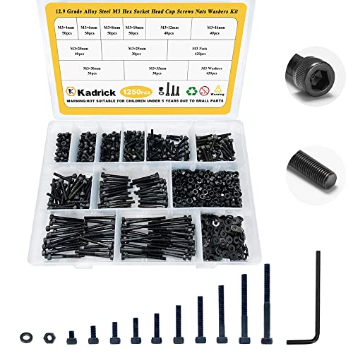 KADRICK 1250PCS M3 Screw Assortment,Hex Socket Head Cap M3 Screw 4MM-35MM - size: M3 1250Pcs
