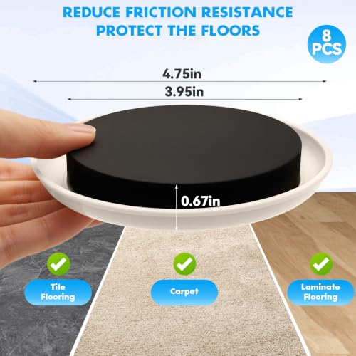 8-Pack Furniture Movers Sliders for Carpet & Hardwood Floors, Save 80% Effort Safely and Easily, The Glide Tool Set for Heavy Furniture and Appliances, Reusable Moving Pads (8 Plastic 4.75" Sliders) - size: 8 Plastic 4.75" Sliders