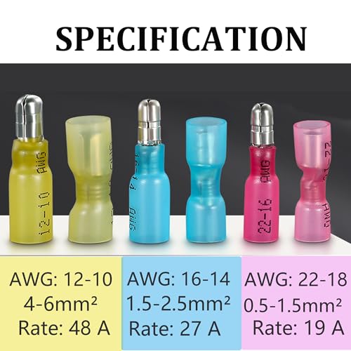 200PCS Heat Shrink Bullet Connectors, Bullet Terminals, Female and Male Crimp Connectors for Watercraft, Electronics, Automotive AWG22-18-Pink - color: Pink AWG22-18
