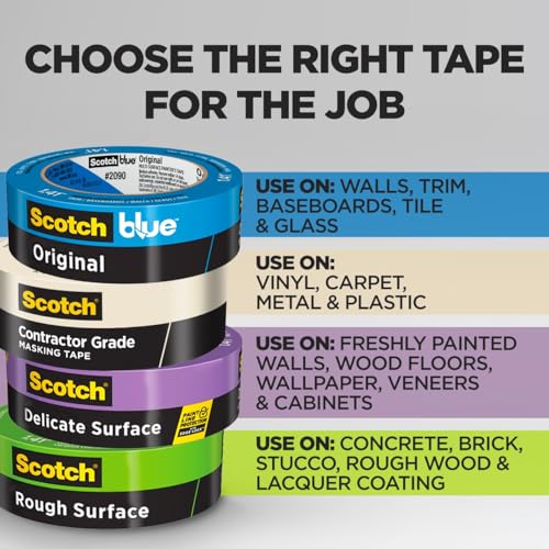 Scotch Contractor Grade Masking Tape 1 Inch Wide, 6 Rolls - size: 0.94" Width, style: 6 rolls