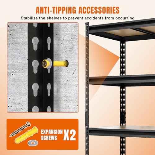 Big RED Storage Shelving Unit, 5-Tier Adjustable, Heavy Duty Metal Garage Shelves/Utility Rack for Kitchen, Pantry, Basement, Bathroom, Laundry - 2,000 lbs Capacity, Black, 72" H x 48" W x 18" D