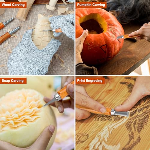 Wood Carving Tools, 14Pcs Wood Carving Knife Kit Carbon Steel, Wood Chisels Set for Pumpkins Soap Sculpture Carving DIY (12 Styles)