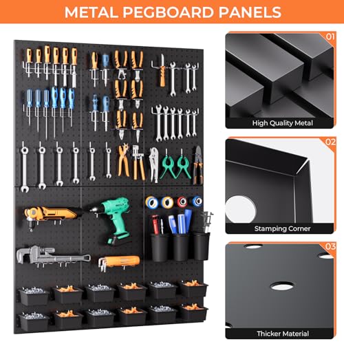 INCLY 226PCS Black Metal Pegboard Wall Organizer 48x36 Inch - color: Black, size: 48x36 Inch