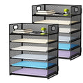 Marbrasse 2 Pack Desk Organizer with Handle, 6 Tier Paper Letter Tray, Mesh Desk File Organizer for Office, School and Home - color: 2 Pack 6 Tier - Black