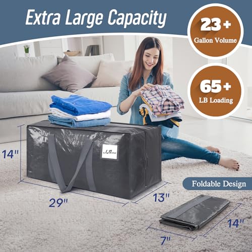 6 Pack Extra Heavy Duty Large Moving Bags with Strong Zipper, Gray - color: Gray, size: 6 Pack