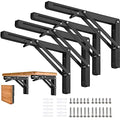 Folding Shelf Brackets - 18 inch 4 Pcs Heavy Duty Collapsible Shelf Bracket, DIY Wall Mounted Metal Shelf Brackets for Garage Workstation, Stuff Supports, Bench Table, Black - size: 18 Inch- 4 Packs