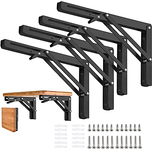 Folding Shelf Brackets - 20 Inch 4 Pcs Heavy Duty Metal Collapsible Shelf Bracket, DIY Wall Mounted Shelf Bracket, Space Saving for Bench Table - size: 20 Inch- 4 Packs