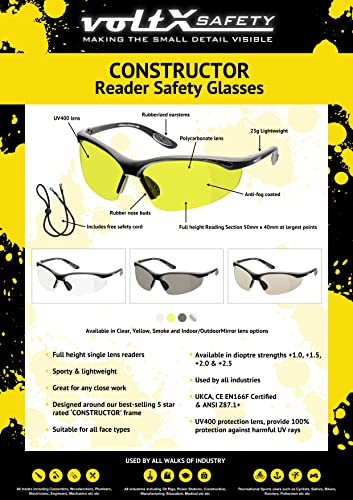 voltX CONSTRUCTOR Yellow Full Lens Reading Safety Glasses +2.0 Dioptre - color: Yellow, size: +2.0 Dioptre