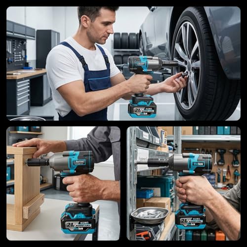 Bluebow Cordless Impact Wrench, 737.5 ft-lbs (1000 N·m) Brushless Impact Wrench with 2x4.0Ah Battery, 1/2" 3-Speed Modes Impact Gun with 4 Sockets for Pickup, Truck, Home Car - size: Medium