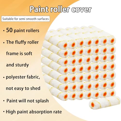 50 Pieces Paint Roller Cover, 6 inch Microfiber, 3/8"Nap - size: 6", 50 pieces